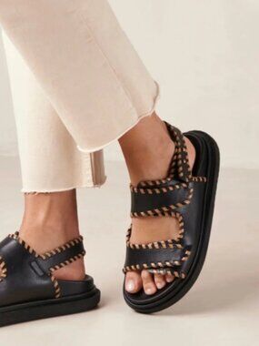 Alohas Barrel Chunky Platform Sandals Black Brown Whipstitch Edge 40 9